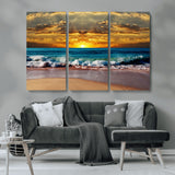 83389-MGV-CV-36X24-Ocean Sunrise Wall Art – Vibrant Beach Waves Canvas Print, Coastal Seascape Decor for Living Room or Office