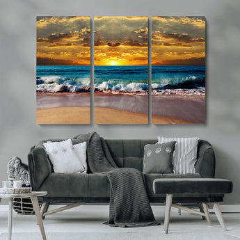 83389-MGV-CV-36X24-Ocean Sunrise Wall Art – Vibrant Beach Waves Canvas Print, Coastal Seascape Decor for Living Room or Office