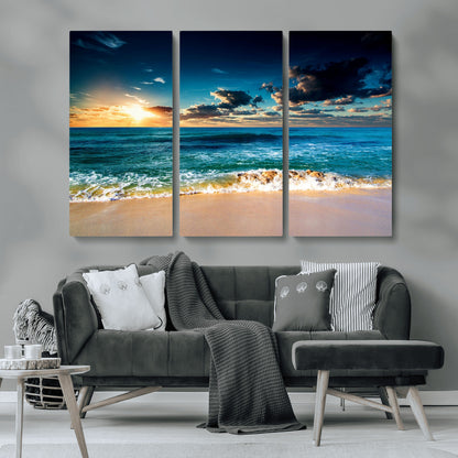 88985-MGV-CV-36X24-Ocean Sunset Wall Art – Tranquil Beach Waves Canvas Print, Coastal Seascape Decor for Living Room or Office