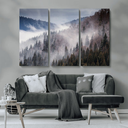 18459-MGV-CV-36X24-Misty Pine Forest Wall Art – Serene Mountain Landscape Canvas Print, Tranquil Nature Artwork for Living Room, Bedroom, Cabin or