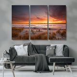 90176-MGV-CV-36X24-Beach Sunset Wall Art – Coastal Sand Dune Canvas Print with Ocean Waves and Dramatic Sky, Seaside Landscape Decor for Living Room