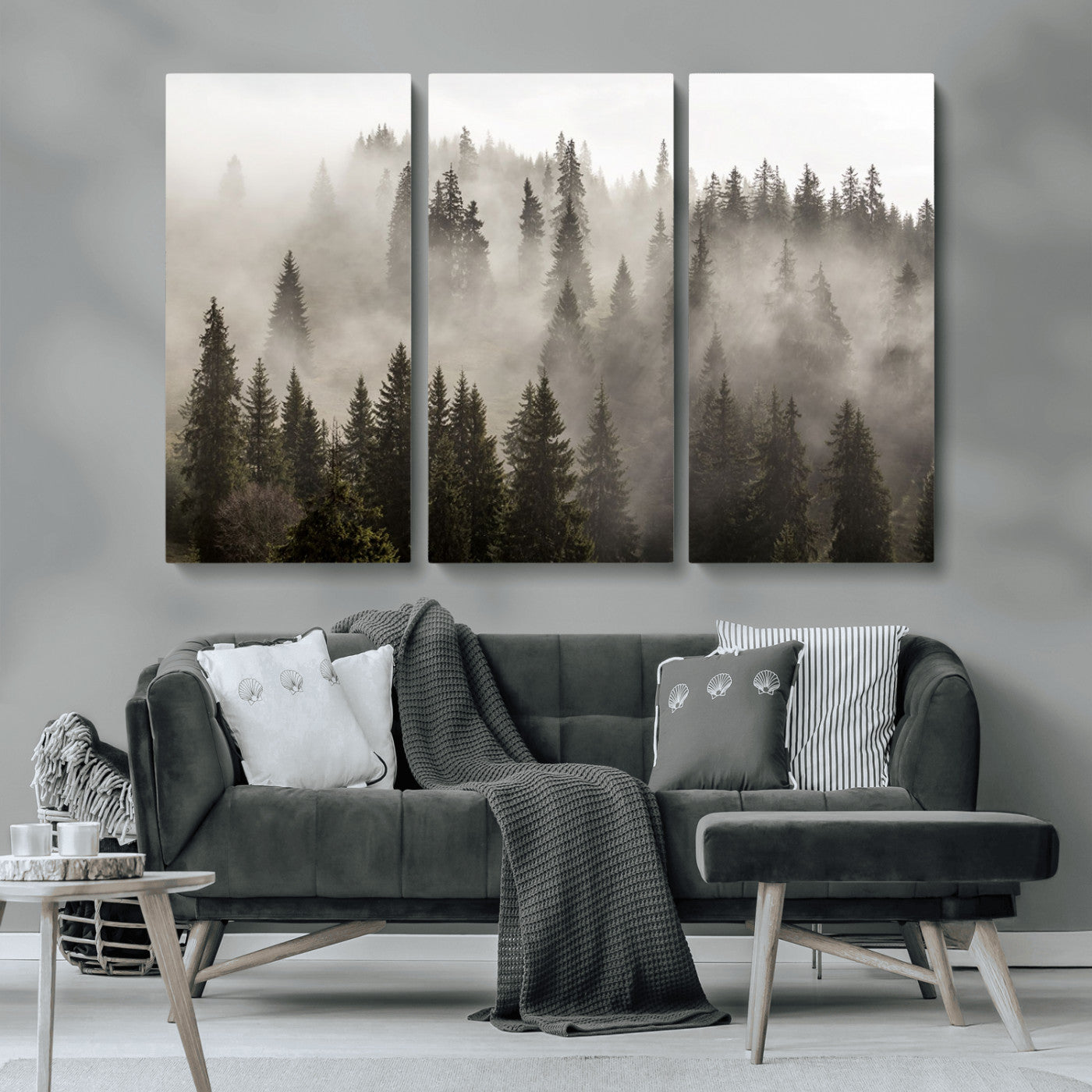 62862-MGV-CV-36X24-Misty Forest Wall Art – Tranquil Pine Tree Canvas Print with Mountain Fog, Nature Landscape Artwork for Living Room, Bedroom, or