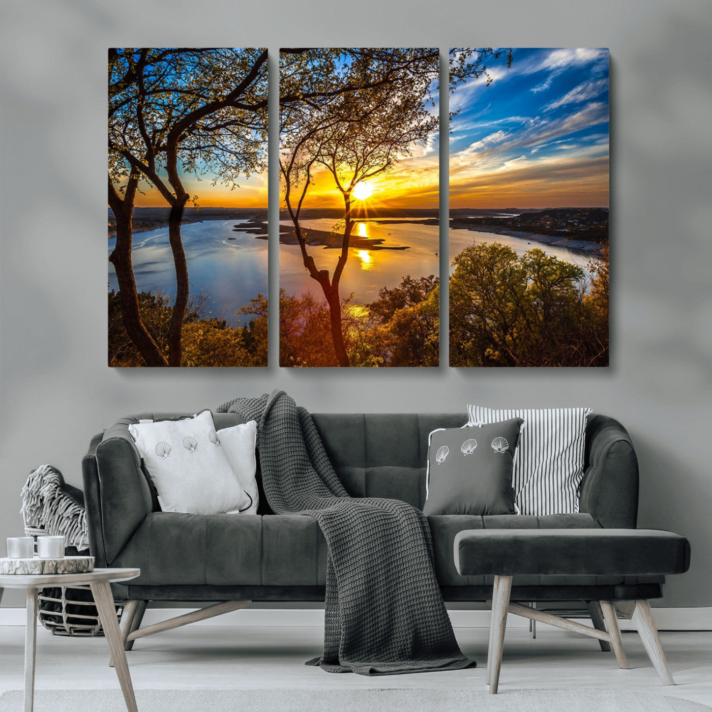 66839-MGV-CV-36X24-Lake Sunset Wall Art – Golden Hour Canvas Print with Trees and Water Reflection, Scenic Landscape Photography for Living Room,