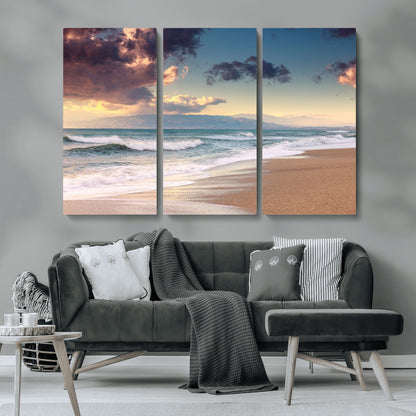 42253-MGV-CV-36X24-Serene Beach Waves Wall Art – Tranquil Ocean Horizon Canvas Print, Coastal Seascape Decor for Living Room or Office Wall