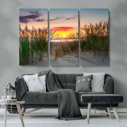 25576-MGV-CV-36X24-Beach Grass Sunset Wall Art – Coastal Sand Dune Landscape Canvas Print, Ocean View Nature Decor for Living Room or Office Wall