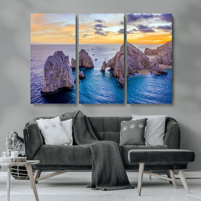 72955-MGV-CV-36X24-Ocean Rock Formation Wall Art – Sunset Coastal Seascape Print, Beach Landscape Decor for Living Room or Office