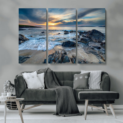 17902-MGV-CV-36X24-Rocky Shore Ocean Sunset Wall Art – Coastal Seascape Canvas Print, Nature Beach Decor for Living Room or Office
