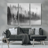 57235-MGV-CV-36X24-Misty Pine Forest Wall Art – Black and White Mountain Landscape Canvas Print, Nature Woodland Decor for Living Room, Bedroom or