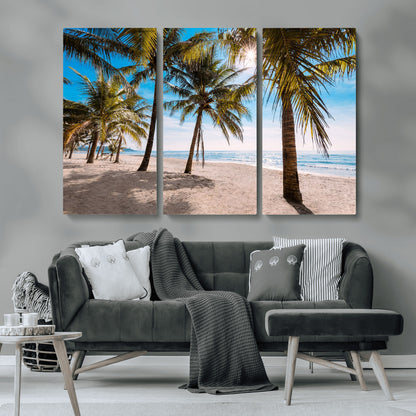 98175-MGV-CV-36X24-Tropical Palm Beach Wall Art – Relaxing Ocean Shore Canvas Print with Palm Trees, Coastal Summer Decor for Living Room, Bedroom or