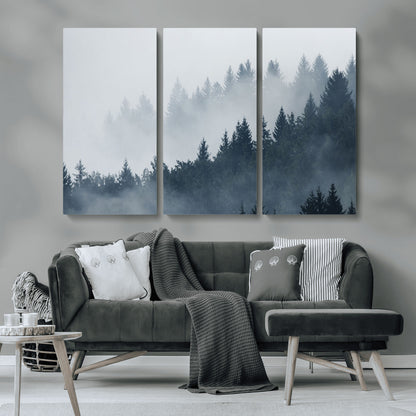 23671-MGV-CV-36X24-Misty Forest Wall Art – Serene Foggy Pine Trees Landscape Canvas Print, Tranquil Nature Decor for Living Room, Bedroom or Office