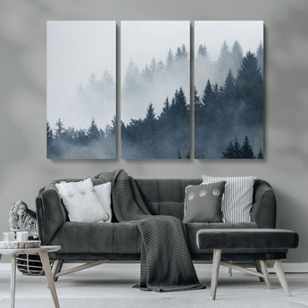 23671-MGV-CV-36X24-Misty Forest Wall Art – Serene Foggy Pine Trees Landscape Canvas Print, Tranquil Nature Decor for Living Room, Bedroom or Office