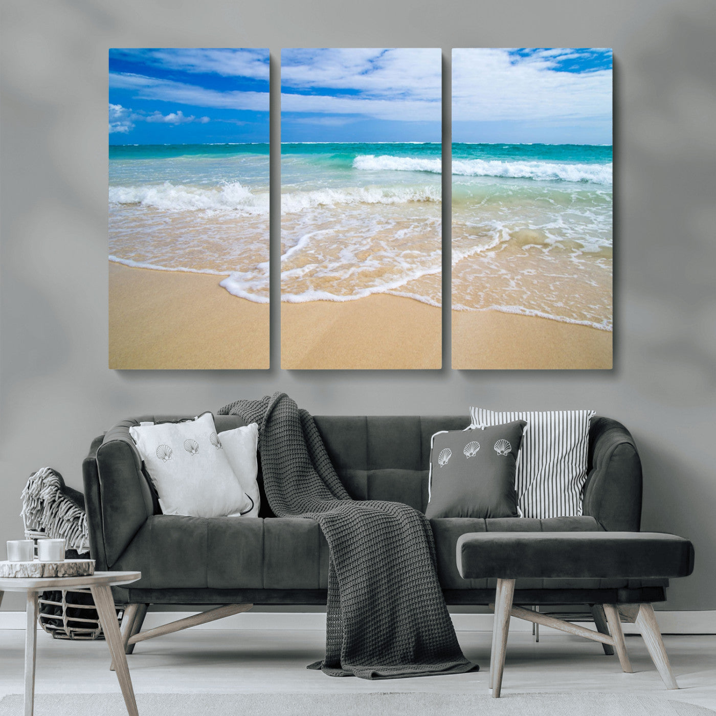 20660-MGV-CV-36X24-Ocean Wave Beach Wall Art – Serene Blue Sea and Sandy Shore Canvas Print, Coastal Landscape Photography Decor for Living Room or