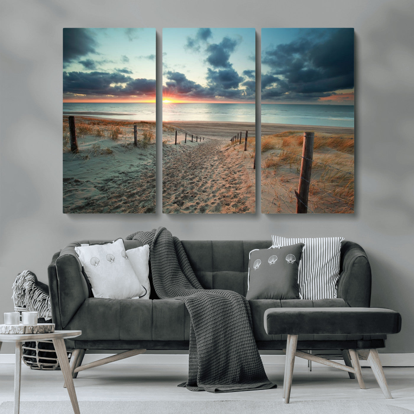 25788-MGV-CV-36X24-Sunset Beach Path Wall Art – Scenic Coastal Dunes and Ocean Canvas Print, Tranquil Seaside Landscape Decor for Living Room or
