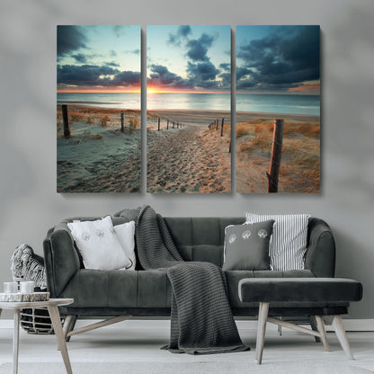 25788-MGV-CV-36X24-Sunset Beach Path Wall Art – Scenic Coastal Dunes and Ocean Canvas Print, Tranquil Seaside Landscape Decor for Living Room or