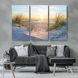 48907-MGV-CV-36X24-Beach Sunset Wall Art – Coastal Sand Dunes and Ocean View Canvas Print, Serene Seaside Landscape Painting for Living Room, Bedroom