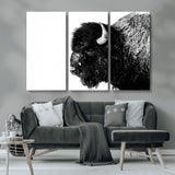 68780-MGV-CV-36X24-Bison Close-Up Wall Art – Black and White Buffalo Canvas Print, Rustic Wildlife Photography Decor for Living Room, Office, or