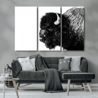 68780-MGV-CV-36X24-Bison Close-Up Wall Art – Black and White Buffalo Canvas Print, Rustic Wildlife Photography Decor for Living Room, Office, or