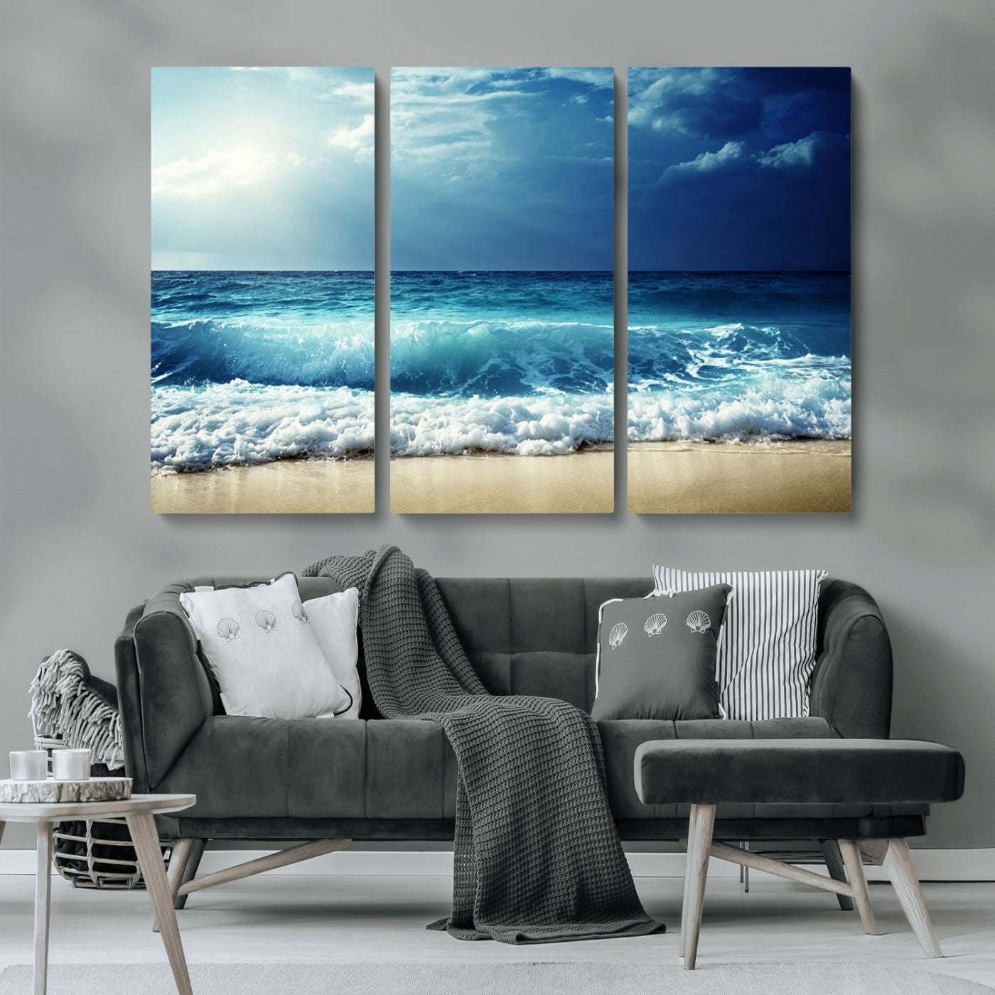 84116-MGV-CV-36X24-Ocean Wave Wall Art – Blue Sea and Beach Canvas Print, Coastal Seascape Photography Artwork for Living Room, Bedroom, or Office
