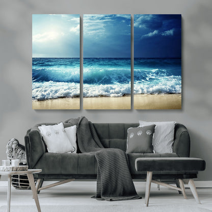 84116-MGV-CV-36X24-Ocean Wave Wall Art – Blue Sea and Beach Canvas Print, Coastal Seascape Photography Artwork for Living Room, Bedroom, or Office