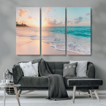 89767-MGV-CV-36X24-Ocean Sunset Wall Art – Serene Beach Canvas Print with Pastel Sky and Waves, Coastal Seascape Artwork for Bedroom, Living Room, or