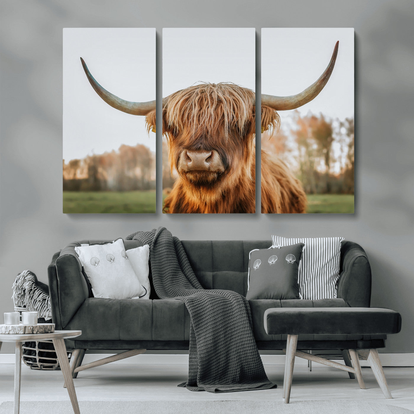 64824-MGV-CV-36X24-Highland Cow Wall Art – Rustic Scottish Bull Canvas Print, Farmhouse Animal Decor for Living Room, Bedroom, Office or Cabin