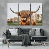 64824-MGV-CV-36X24-Highland Cow Wall Art – Rustic Scottish Bull Canvas Print, Farmhouse Animal Decor for Living Room, Bedroom, Office or Cabin