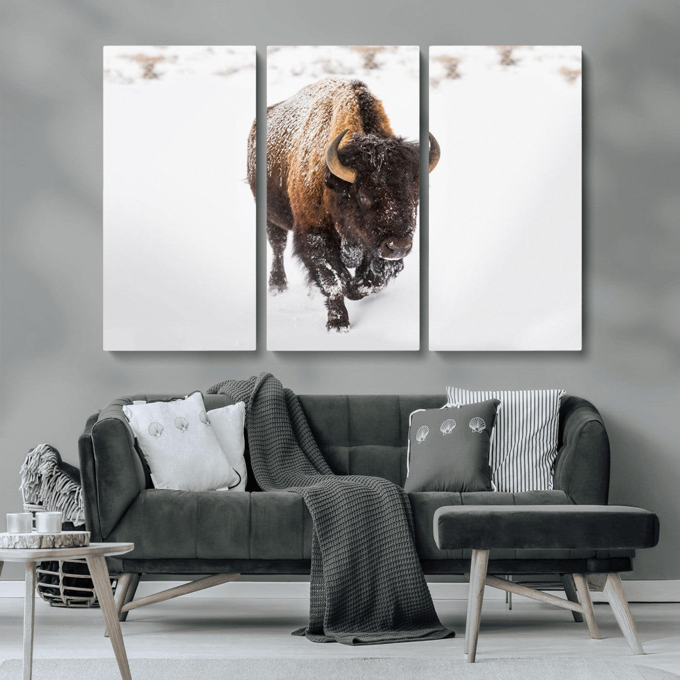 19889-MGV-CV-36X24-Snow Bison Wall Art – Majestic Buffalo Winter Landscape Canvas Print, Rustic Wildlife Photography Decor for Cabin, Lodge, Living