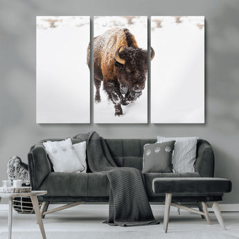 19889-MGV-CV-36X24-Snow Bison Wall Art – Majestic Buffalo Winter Landscape Canvas Print, Rustic Wildlife Photography Decor for Cabin, Lodge, Living