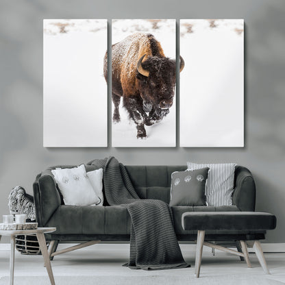 19889-MGV-CV-36X24-Snow Bison Wall Art – Majestic Buffalo Winter Landscape Canvas Print, Rustic Wildlife Photography Decor for Cabin, Lodge, Living
