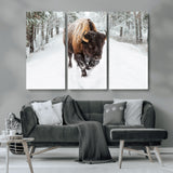 10109-MGV-CV-36X24-Majestic Bison Winter Wall Art – Snowy Forest Buffalo Canvas Print, Rustic Wildlife Photography Decor for Cabin, Lodge, Living