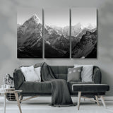 10775-MGV-CV-36X24-Snow Capped Mountain Wall Art – Black and White Canvas Print of Majestic Peaks, Nature Landscape Photography for Office, Bedroom,