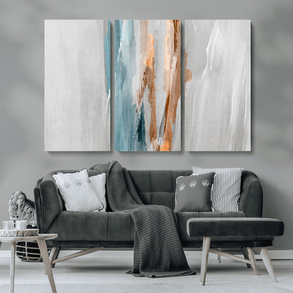 66154-MGV-CV-36X24-Abstract Brushstroke Wall Art – Modern Teal and Gold Canvas Print, Minimalist Contemporary Painting for Living Room, Bedroom, or