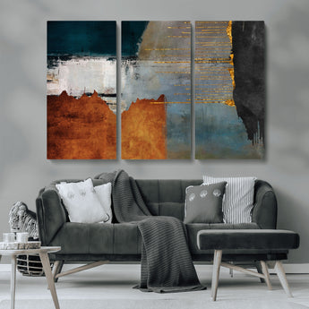 35026-MGV-CV-36X24-Abstract Canvas Wall Art – Modern Teal, Rust, Black and Gold Textured Painting, Contemporary Decor for Living Room, Bedroom