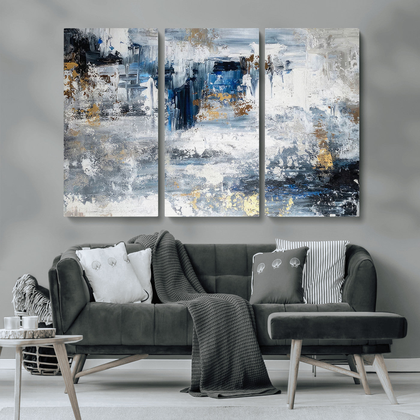 59716-MGV-CV-36X24-Abstract Blue and Gold Wall Art – Modern Textured Canvas Print, Contemporary Painting for Living Room, Bedroom, or Office Decor