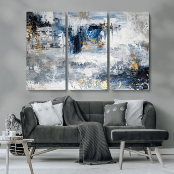 59716-MGV-CV-36X24-Abstract Blue and Gold Wall Art – Modern Textured Canvas Print, Contemporary Painting for Living Room, Bedroom, or Office Decor