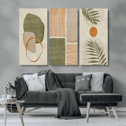 96002-MGV-CV-36X24-Abstract Geometric Wall Art – Modern Canvas Print with Green, Orange & Beige Shapes, Minimalist Home Decor for Living Room, Office
