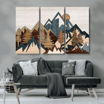 67950-MGV-CV-36X24-Modern Wood Wall Art Canvas Print, Framed Mountain Range Art Picture Print, Wood Mountain Range Perfect Rustic Decor Artwork