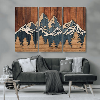 41330-MGV-CV-36X24-Rustic Mountain Wall Art – Wooden Nature Scene with Trees and Peaks, Handmade 3D Layered Decor for Living Room, Cabin or Office