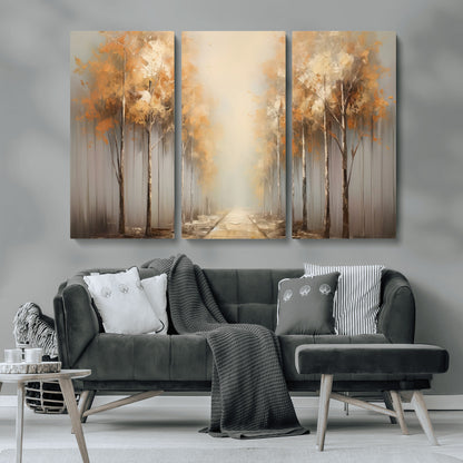 95004-MGV-CV-36X24-Autumn Forest Path Wall Art – Hand Painted Canvas Print with Golden Trees, Modern Nature Landscape Decor for Living Room, Bedroom