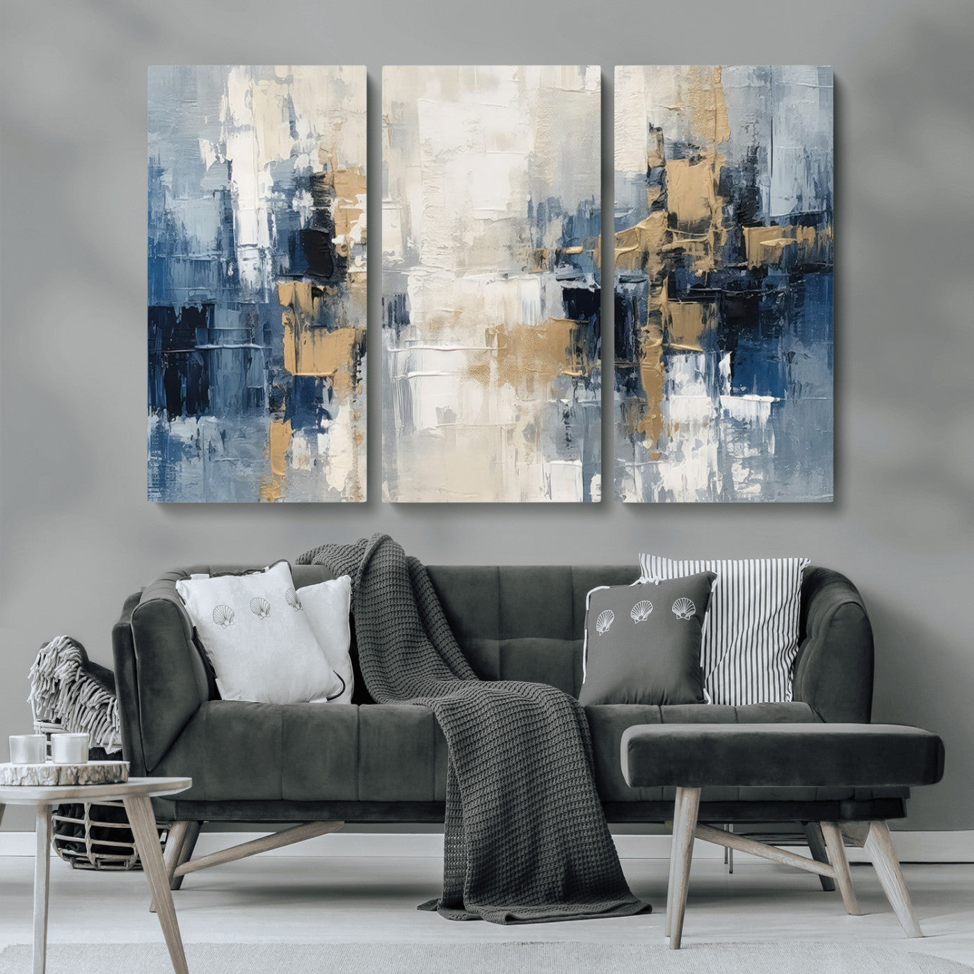 44344-MGV-CV-36X24-Abstract Blue and Gold Wall Art – Modern Hand Painted Canvas Print, Contemporary Textured Painting for Living Room, Bedroom or