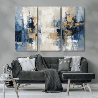 44344-MGV-CV-36X24-Abstract Blue and Gold Wall Art – Modern Hand Painted Canvas Print, Contemporary Textured Painting for Living Room, Bedroom or