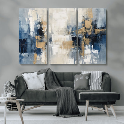 44344-MGV-CV-36X24-Abstract Blue and Gold Wall Art – Modern Hand Painted Canvas Print, Contemporary Textured Painting for Living Room, Bedroom or