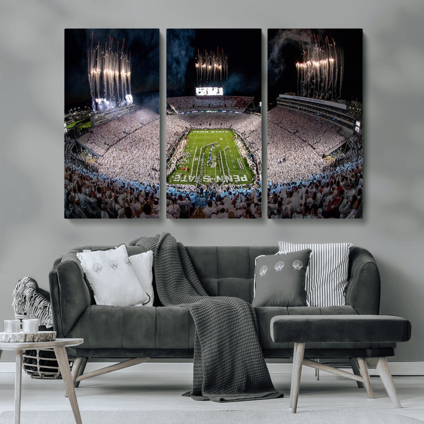 11391-MGV-CV-36X24-Penn State Stadium Wall Art – Panoramic White Out Football Game Canvas Print, College Sports Decor for Office, Man Cave, or Living