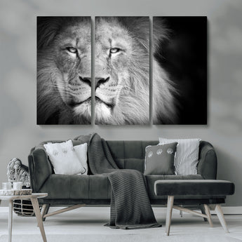 94453-MGV-CV-36X24-Lion Portrait Wall Art – Black and White King of the Jungle Canvas Print, Safari Wildlife Decor for Office, Bedroom, or Living
