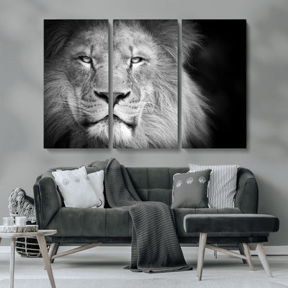 94453-MGV-CV-36X24-Lion Portrait Wall Art – Black and White King of the Jungle Canvas Print, Safari Wildlife Decor for Office, Bedroom, or Living