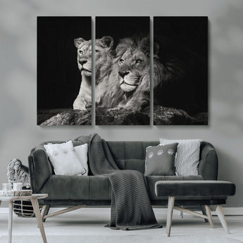 80013-MGV-CV-36X24-Lion and Lioness Wall Art – Black and White Wildlife Photography Canvas Print, African Safari Animal Decor for Office, Bedroom