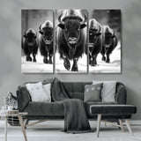 79872-MGV-CV-36X24-Bison Herd Wall Art – Black and White Buffalo on Snow Canvas Print, Rustic Wildlife Decor for Lodge, Cabin, or Living Room