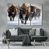 80512-MGV-CV-36X24-Bison Herd Wall Art – Buffalo Running in Snow Canvas Print, Rustic Wildlife Photography Decor for Cabin, Lodge, or Living Room