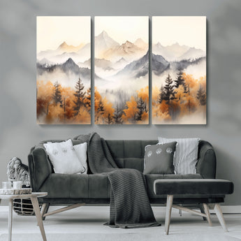 70049-MGV-CV-36X24-Autumn Mountain Forest Wall Art – Misty Landscape Canvas Print, Rustic Nature Inspired Decor for Living Room, Bedroom or Office