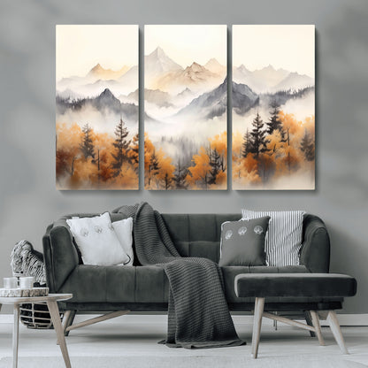 70049-MGV-CV-36X24-Autumn Mountain Forest Wall Art – Misty Landscape Canvas Print, Rustic Nature Inspired Decor for Living Room, Bedroom or Office